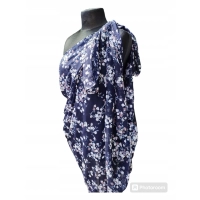 Duża chusta plażowa - eleganckie PAREO XXL szyfon białe kwiatuszki